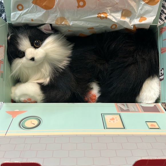 Realistic Black and White Plush Cat - Picture 6 of 7